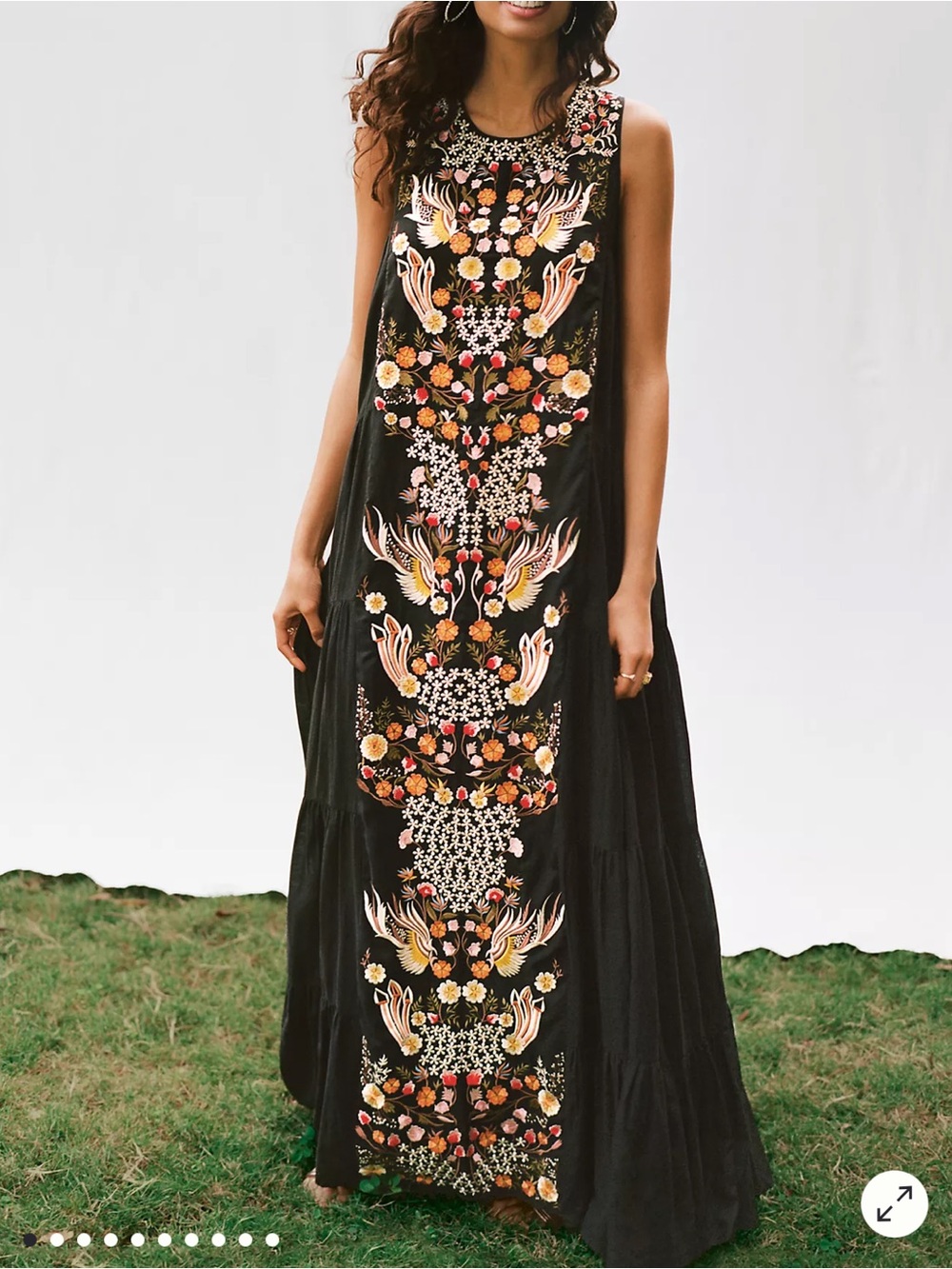 Samant Chauhan Jacaranda Tiered maxi dress black floral embroidered size 8